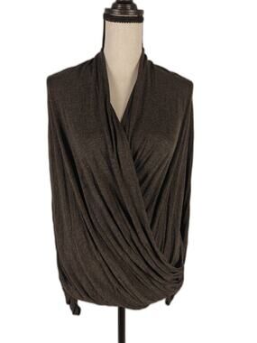 Women's, Max Studio, Wrap Front Knit Top, Charcoal Gray, Small